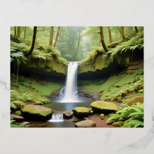Malerische Landschaft Wald Wasserfall Natur Ruhe Folien Feiertagspostkarte