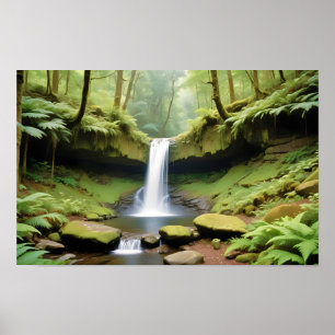 Malerische Landschaft Wald Wasserfall Natur Ruhe Poster