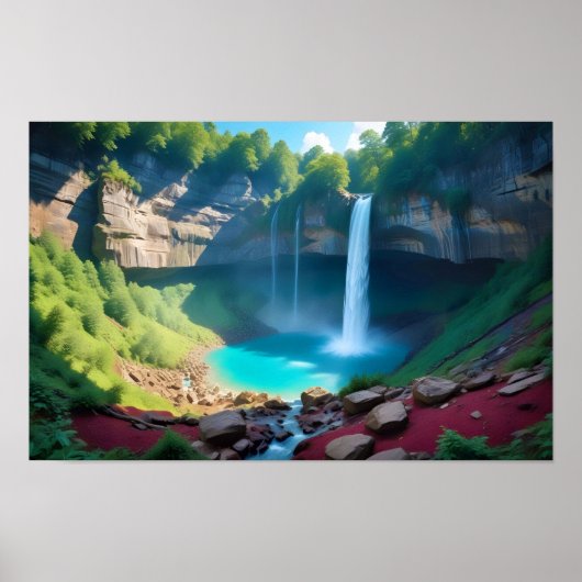Malerische Landschaft Wald Wasserfall Natur Ruhe Poster (Vorne)
