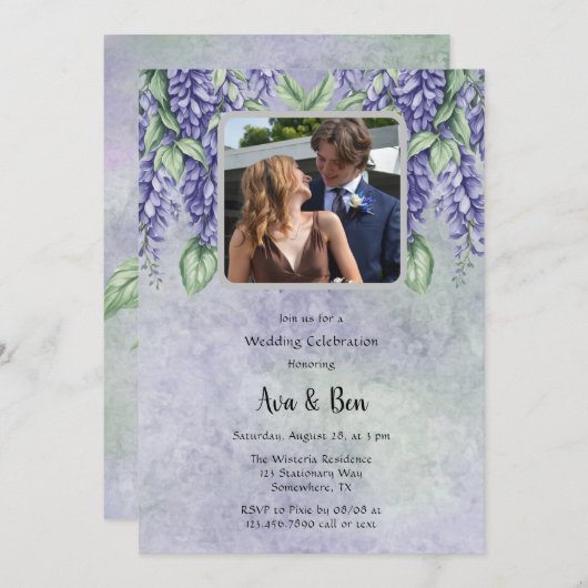 Malerische Lavendel Wisteria Locarno Einladung (Vorne/Hinten)