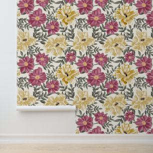 Malerische Magnolien und rosa Blume Tapete
