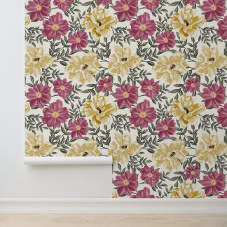 Malerische Magnolien und rosa Blume Tapete
