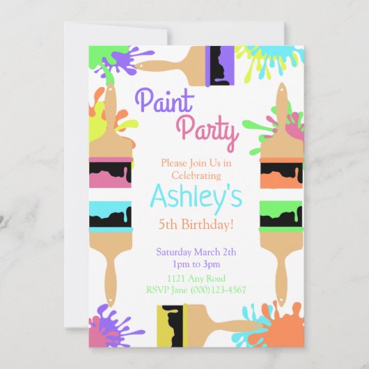 Malerische Party Einladung, Art Party, Geburtstag Einladung (Vorderseite)