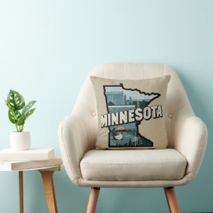 Malerische Retro-Staatssilhouette von Minnesota Kissen