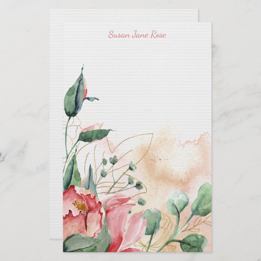 Malerische Rose Romance Personalisiert Stationery Briefpapier (Vorne/Hinten)