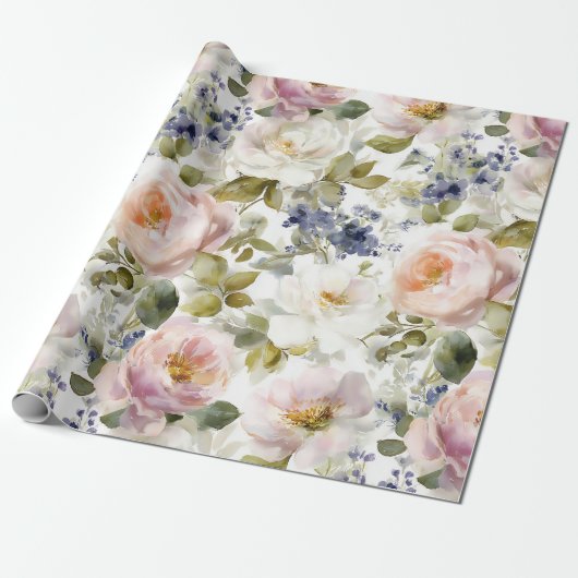 Malerische Rose und Blume Geschenkpapier (Ungerollt)
