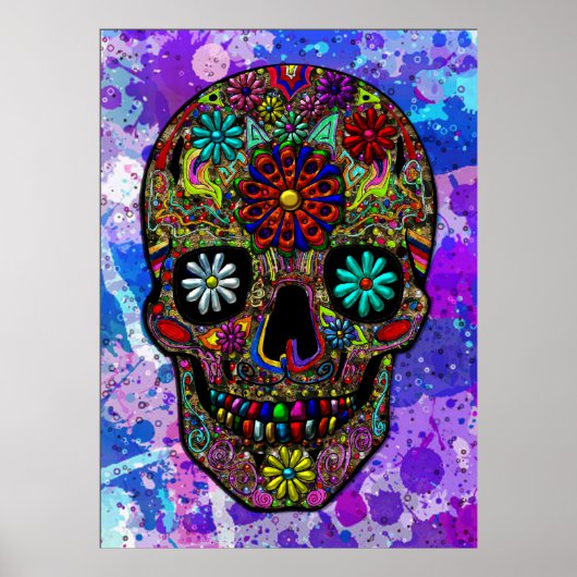 Malerische Skull Floral Art Poster (Vorne)