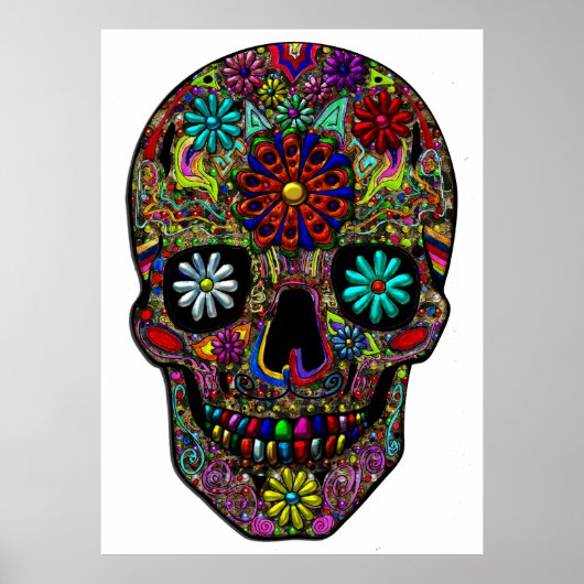 Malerische Skull Floral Art Poster (Vorne)