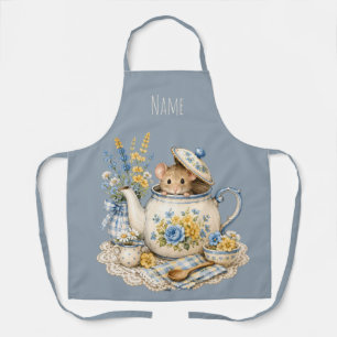 Malerische Teekannen-Maus Cottagecore-Blüten Schürze