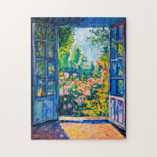 Malerische Terrassenansicht eines Blumengartens Puzzle