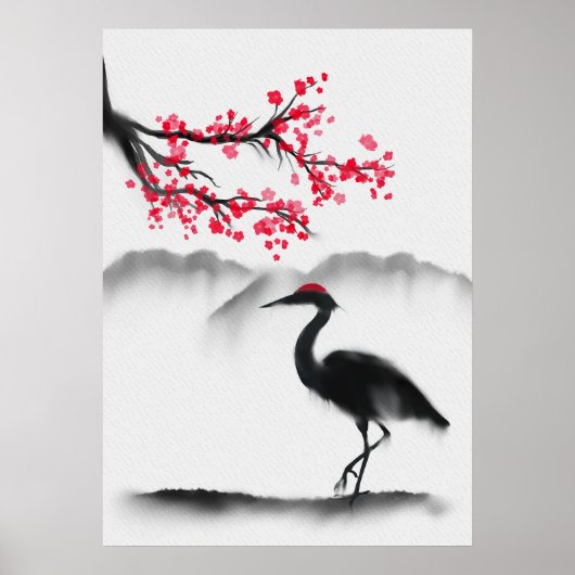 Malerische Wall Art mit Sakura und Heron Poster (Vorne)