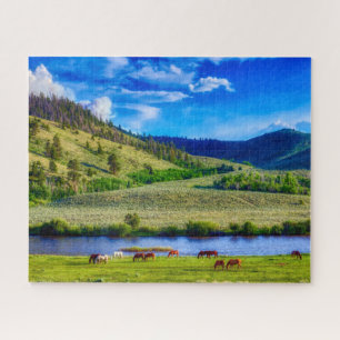 Malerische Wyoming-Berge mit Pferden Puzzle