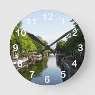 Malerischer Amsterdam-Kanal und Hausboote Foto -Ho Runde Wanduhr