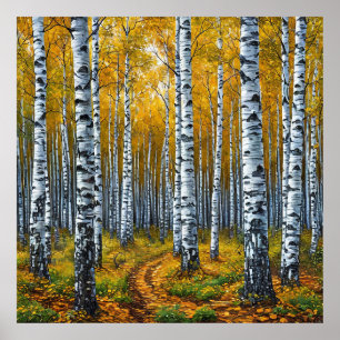 Malerischer Birkenwald im Herbst Poster
