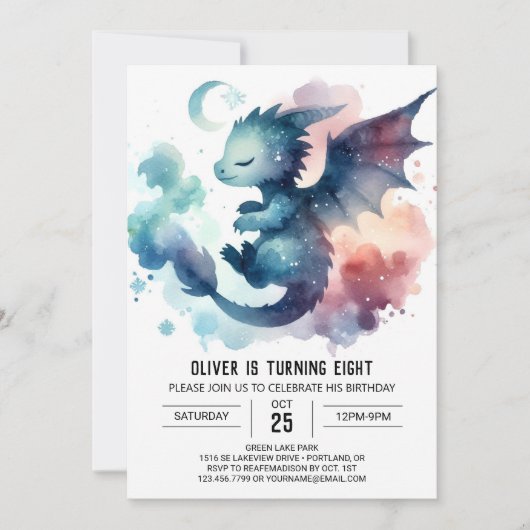 Malerischer Drache Geburtstag druckbar Einladung (Vorderseite)