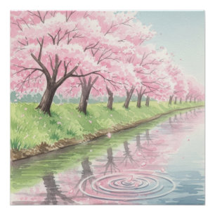 Malerischer Pastellrosa-Aquarell-Kirschblütenbaum Poster