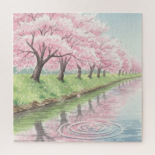 Malerischer Pastellrosa-Aquarell-Kirschblütenbaum Puzzle
