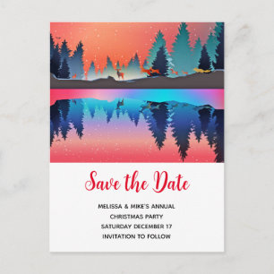 Malerischer Wintersee mit Hirschen Weihnachten Sav Einladungspostkarte