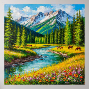 Malerisches Bergtal mit Bach Poster