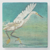 Malerisches Egret Shorebird Beach House Art Steinuntersetzer (Vorderseite)