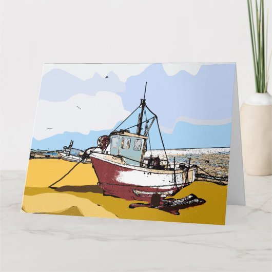 Malerisches Fischerboot editierbar Karte (Vorderseite)