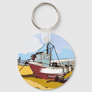 Malerisches Fischerboot Schlüsselanhänger