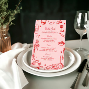Malerisches Hochzeitsmenü mit roter Hand Menükarte