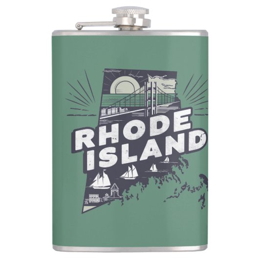 Malerisches Rhode Island Retro-Silhouette Flachmann (Vorderseite)