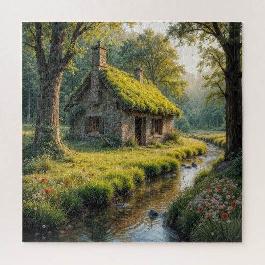 Malerisches Steinhaus am Wald Bach Puzzle (Vertikal)