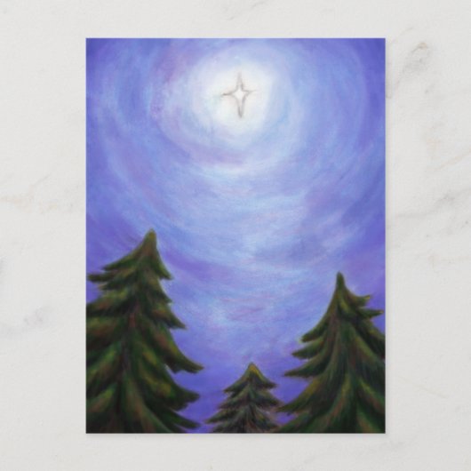 Malerkunst Weihnachtsstar in Tannenwald Feiertagspostkarte (Vorderseite)