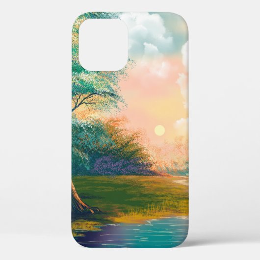 Malerlandschaft für digitale Kunst, Fluss im Frühl Case-Mate iPhone Hülle (Rückseite)