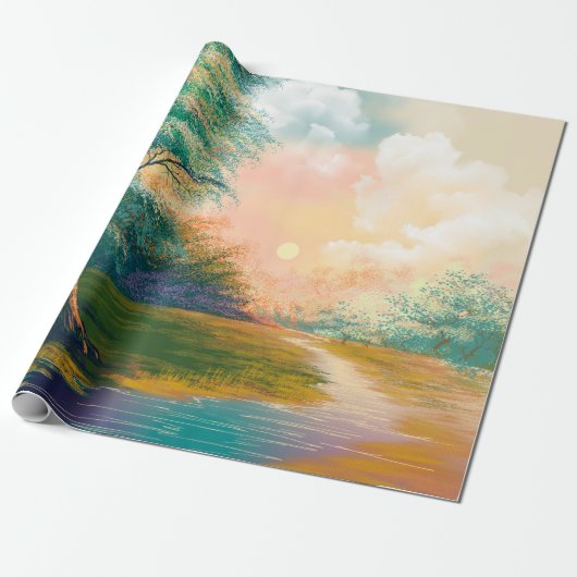 Malerlandschaft für digitale Kunst, Fluss im Frühl Geschenkpapier (Ungerollt)