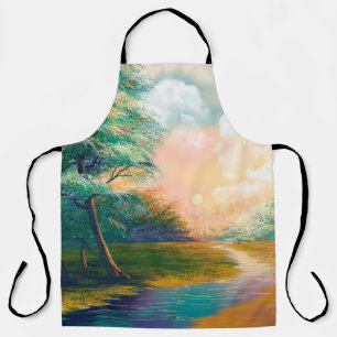 Malerlandschaft für digitale Kunst, Fluss im Frühl Schürze