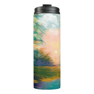 Malerlandschaft für digitale Kunst, Fluss im Frühl Thermosbecher