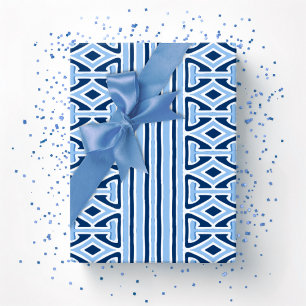 Malermäßiges Gitterstreifenmuster in Blau-Indigo Geschenkpapier