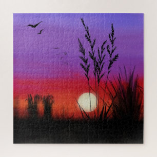 Malerpuzzle mit Sonnenuntergang Landschaft des See Puzzle