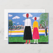 Malevich-Kunstwerk, zwei Figuren in einer Landscha Postkarte (Vorne/Hinten)