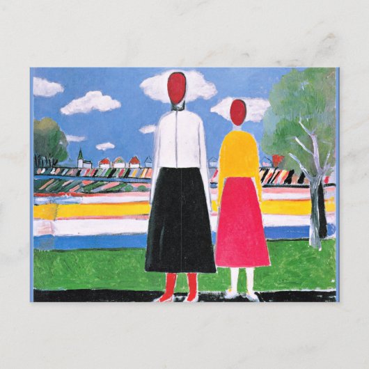 Malevich-Kunstwerk, zwei Figuren in einer Landscha Postkarte (Vorderseite)