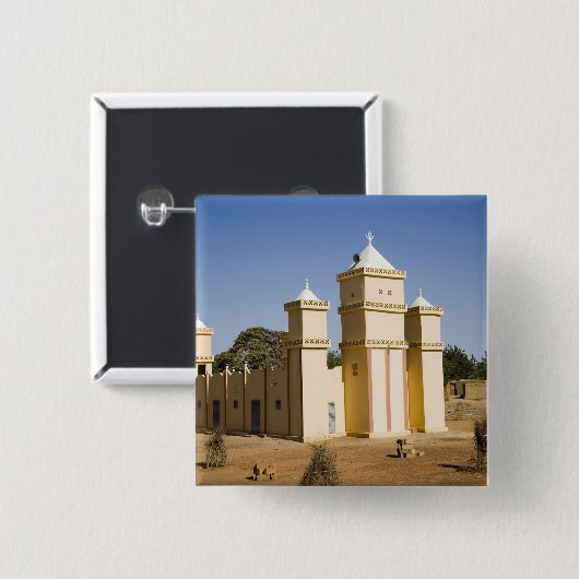 Mali, Bamako. Moschee, Bamako-Djenne-Straße Button (Vorne & Hinten)
