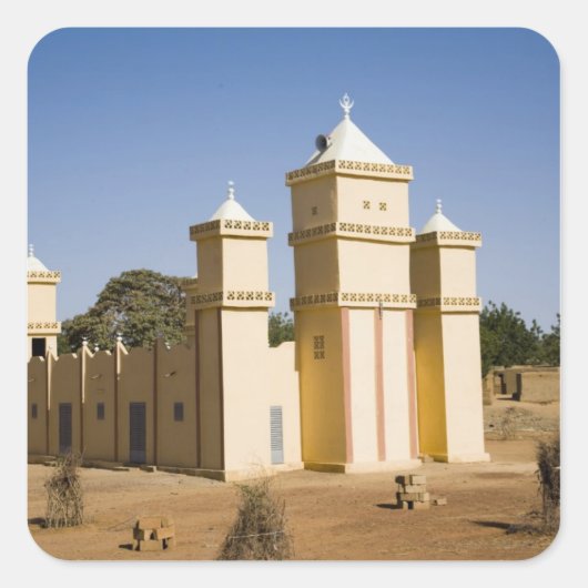 Mali, Bamako. Moschee, Bamako-Djenne-Straße Quadratischer Aufkleber (Vorderseite)