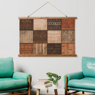 Mali Bogolan Pattern Hängeband Wandteppich Mit Holzrahmen