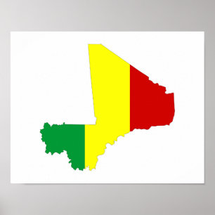 Mali-Landflaggen-Kartenform-Silhouettesymbol Poster