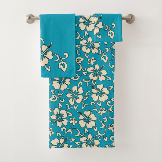 Malia Hawaiian Hibiskus Floral Coordinate - Aquama Badhandtuch Set (Insitu)