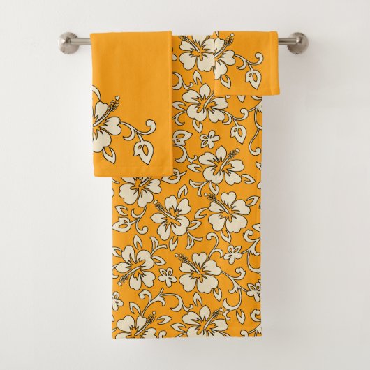 Malia Hawaiian Hibiskus Floral Coordinate - Gold Badhandtuch Set (Insitu)