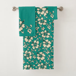 Malia Hawaiian Hibiskus Floral Coordinate - Jade Badhandtuch Set