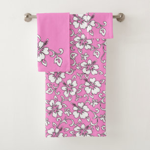 Malia Hawaiian Hibiskus Floral Coordinate - Pink Badhandtuch Set