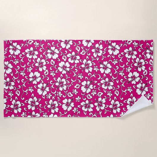 Malia Hawaiian Hibiskus Tropical Floral - Magenta Strandtuch (Vorderseite)