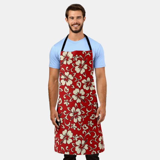 Malia Hibiskus Hawaiian Red und Creme Schürze (Getragen)