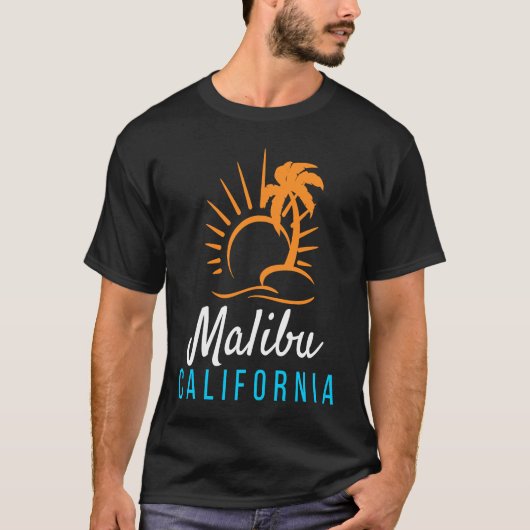 Malibu Beach California Sunset Retro Palm Trees T-Shirt (Vorderseite)