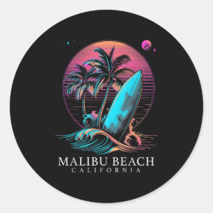 Malibu Beach California Surf Board Vintag Surfen Runder Aufkleber